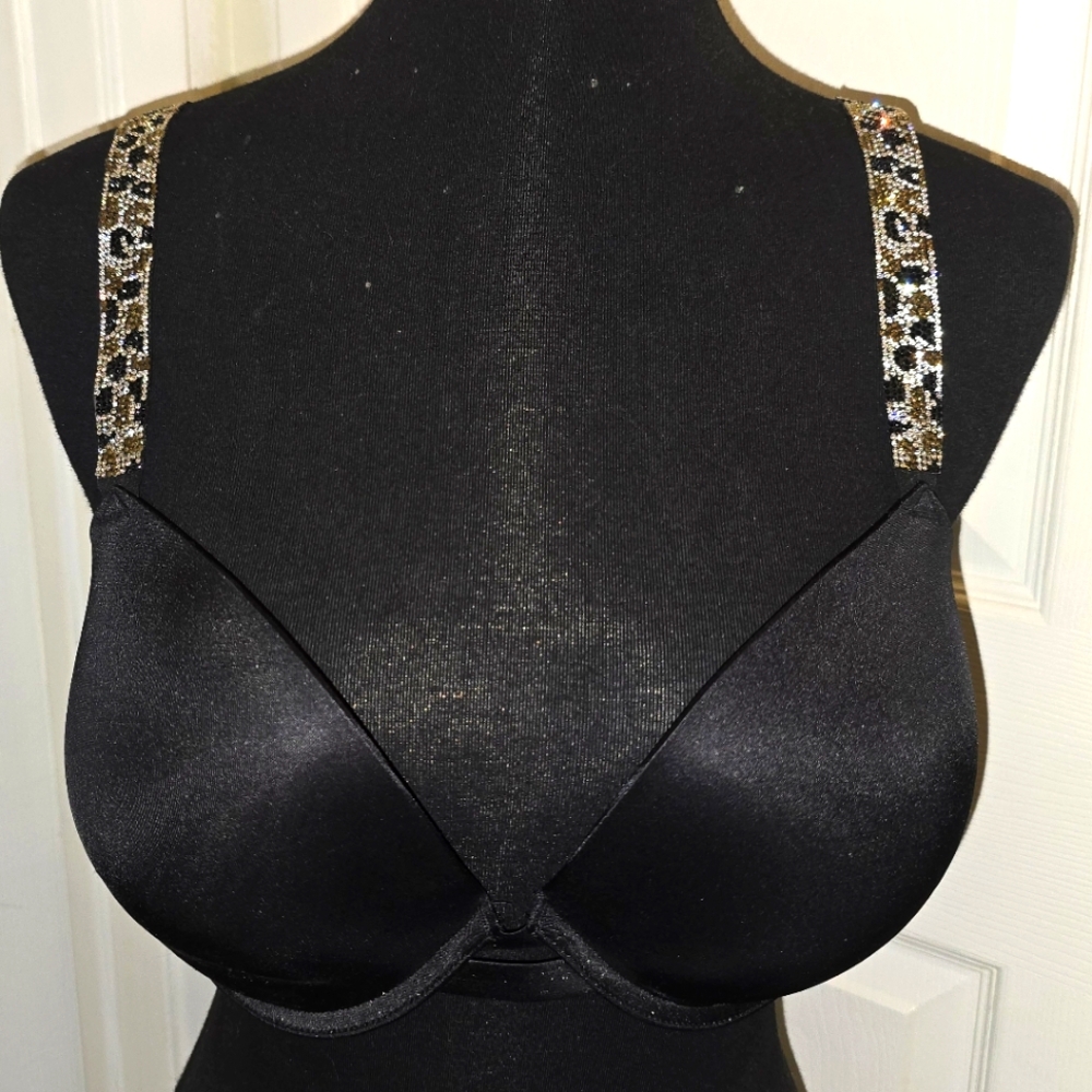 Victoria's Secret Black Bra with Embellished Straps.  Very Sexy Push Up